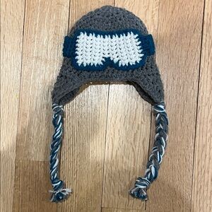 Hand knit newborn snowboard goggle hat - infant Crochet ski Hat